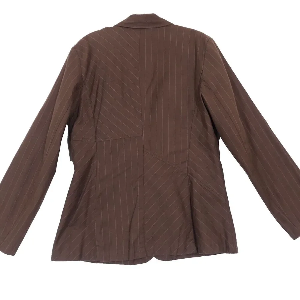 J Jill Pin Striped Skirt/12 Jacket/10 Suit Set Linen Blend Havana Brown Workwear - Picture 5 of 16